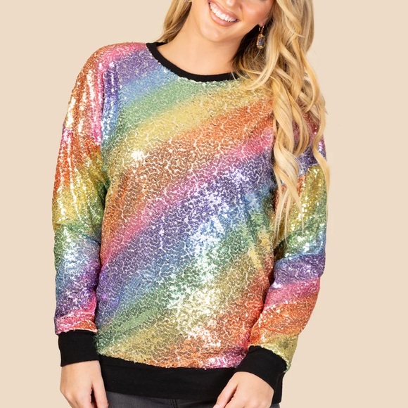 Sunshine & Rodeos Sweaters - Vibrant Rainbow Sequin Sweater NWT